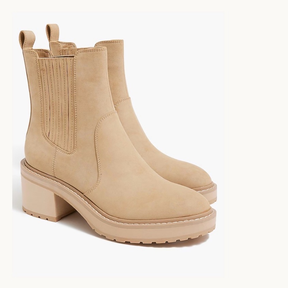 J. Crew Beige Nubuck Chunky-Heel Chelsea Booties